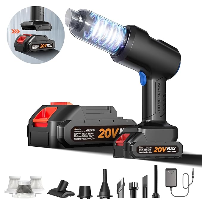 Handheld Car Vacuum Wireless, Handheld Vacuum Cleaner with 21000pa High Power Suction, Two Batteries Long Endurance, 18V/120W Mini Vacuum Cleaner for Car, Home, Office, Pet