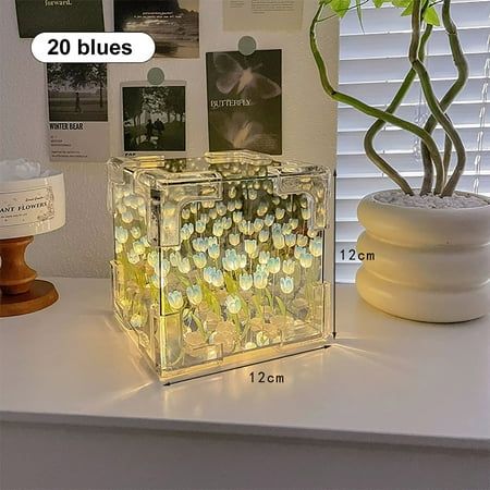 DIY - Do It Yourself - Tulip Cube Mirror Lamp,Flowers LED Decorative Lamp, 2 in 1 Mirror & Table Ornaments for Bedroom Livingroom Desktop Decor Birthday Gift