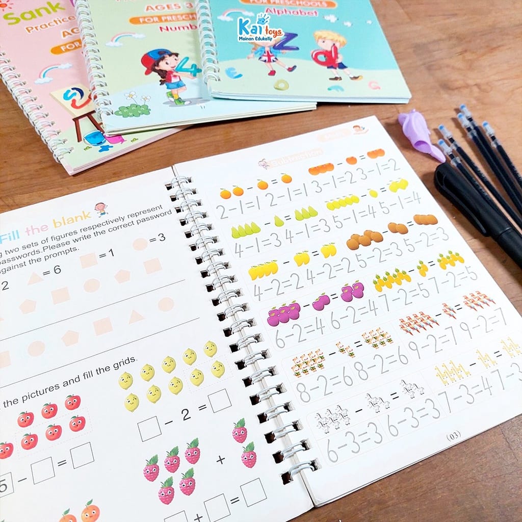Sank book Reusable Magic Practice Book (4 Book + 10 Refill+ 1 Pen )