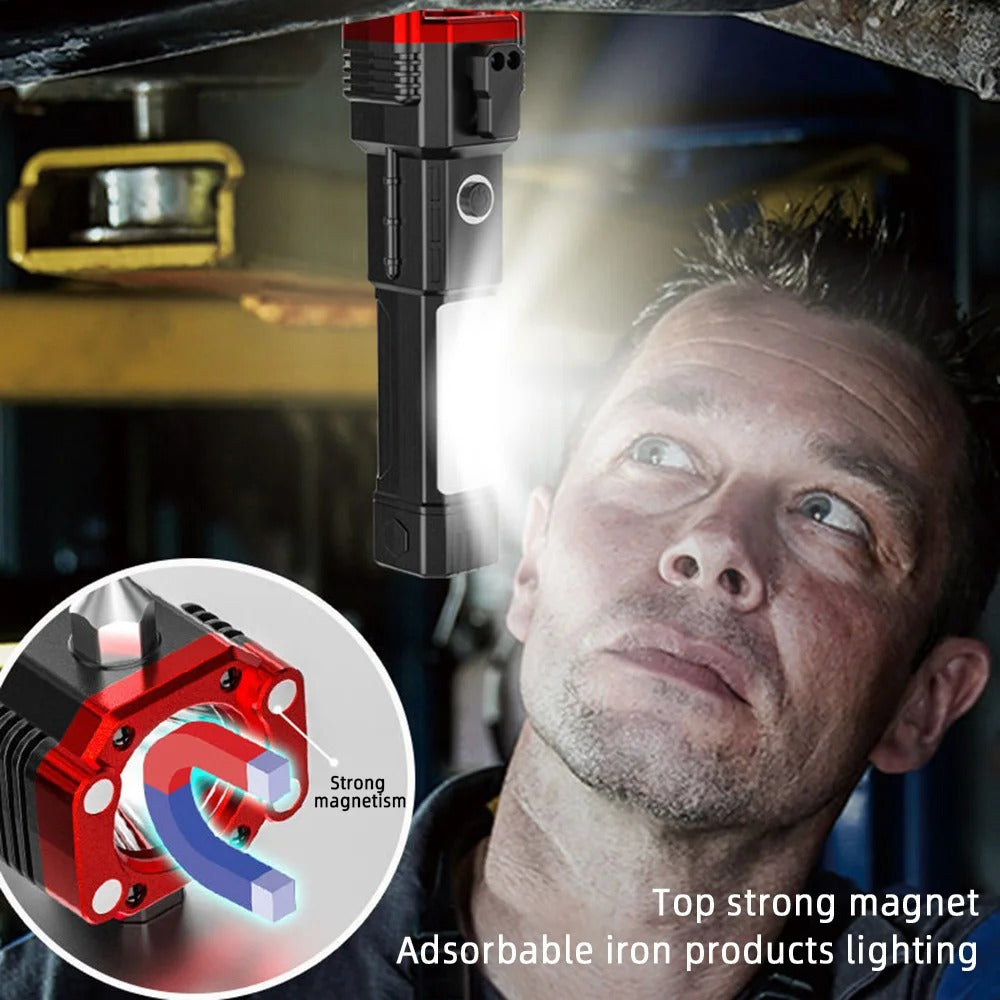 Hammer Torch Light,LED 3W Torch Rechargeable Torch Flashlight,Long Distance Beam Range Car Rescue Torch with Hammer Window Glass and Seat Belt Cutter