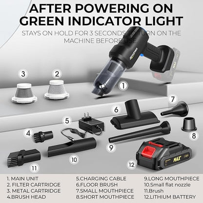 Handheld Car Vacuum Wireless, Handheld Vacuum Cleaner with 21000pa High Power Suction, Two Batteries Long Endurance, 18V/120W Mini Vacuum Cleaner for Car, Home, Office, Pet