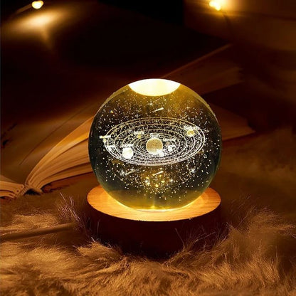 Luffis Crystal Universe Ball Lamp for Home Decoration 3D Solar System Crystal Ball Night Light with 3.15 inches USB Powered Wooden Base Galaxy Glass Ball with LED Base